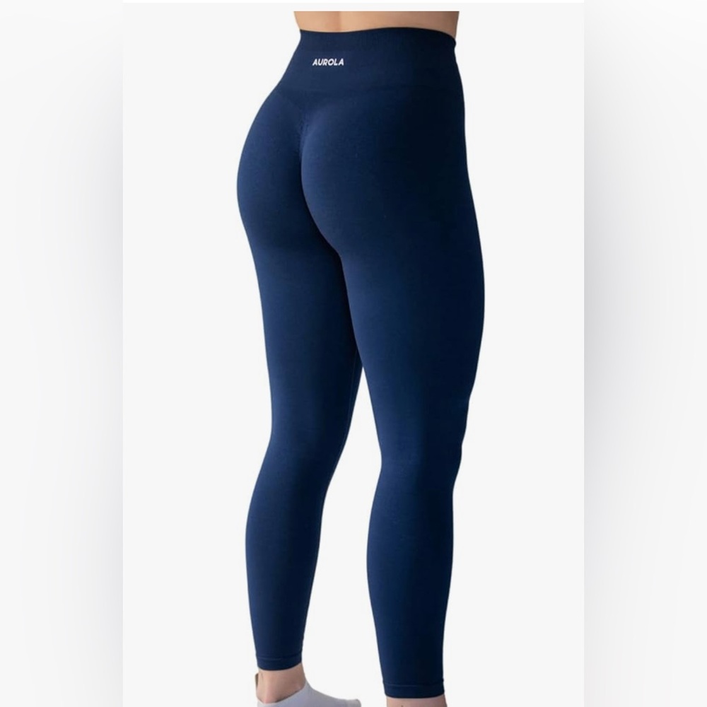 AUROLA Workout Leggings Seamless Scrunch Tights Tummy Control Navy Blue